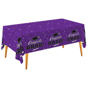 Graduation Party Decorations, Gongrats Grad Tablecover for Graduation Party Supplies, 3 pcs Purple Table Cloths, 54x108