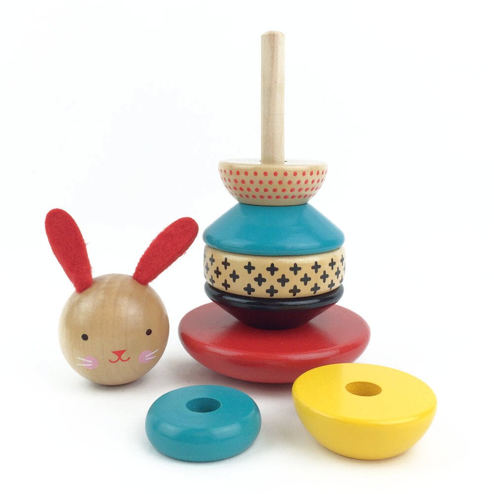 Petit Collage Modern Bunny Wooden Stacking Toy – Solid Wooden Stacking Rings For Kids, Activity Toys Designed With Safe Materials – Active Toy For Babies And Toddlers 12+ Months