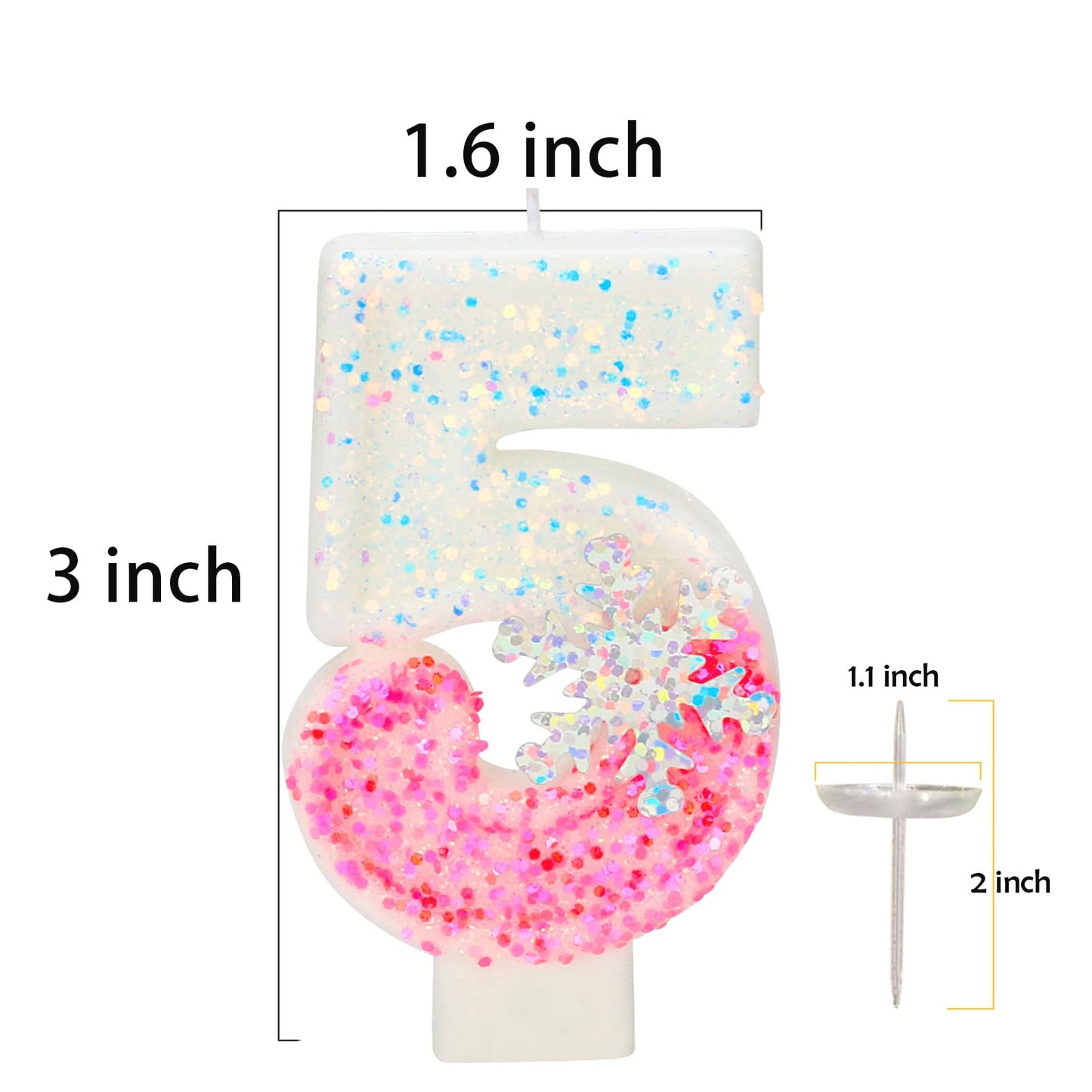 Frozen Themed Birthday Candles, Number 5 Snow Birthday Candle for Party Supplies, Frozen Birthday Party Supplies, 2.76 inch Numb