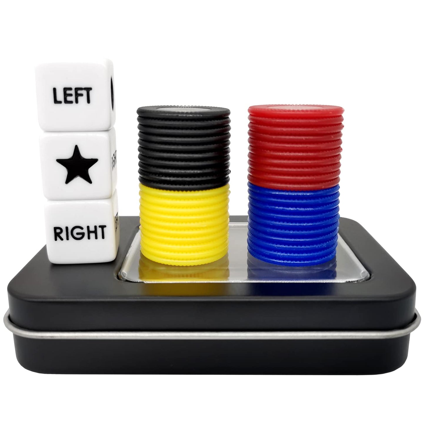 Ahoper Left Right Center Dice Game Prime Set With 3 Dices + 40 Chips.Left On The Product Means Pass 1 Chip To The Left, Right On The Product Means Pass 1 Chip To The Right.(4 Mixed Colors)