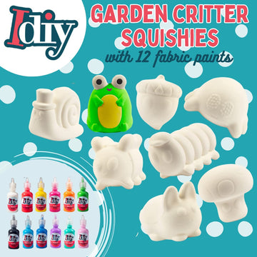 Idiy Party Craft Kit Jumbo Cute Critters Squishies (8 Garden Figures W 12 Fabric Paints)-White Kawaii Slow Rising Squishy Toys,