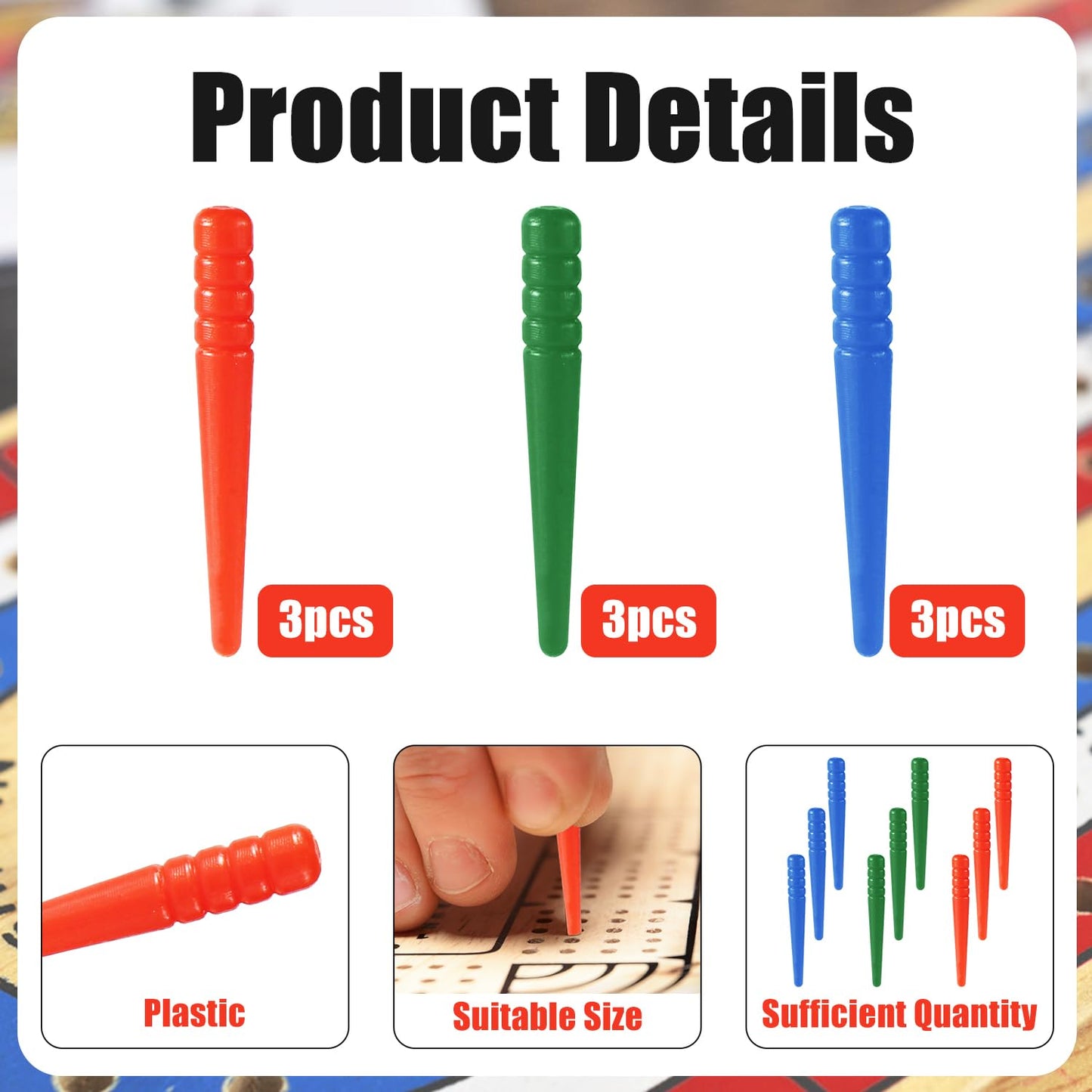 9Pcs Cribbage Board Pegs, Plastic Cribbage Pegs Fit 1/8 Holes Peg Board Game Traditional Crib Board Pins Cribbage Board Game Accessories (Red, Blue, Red)