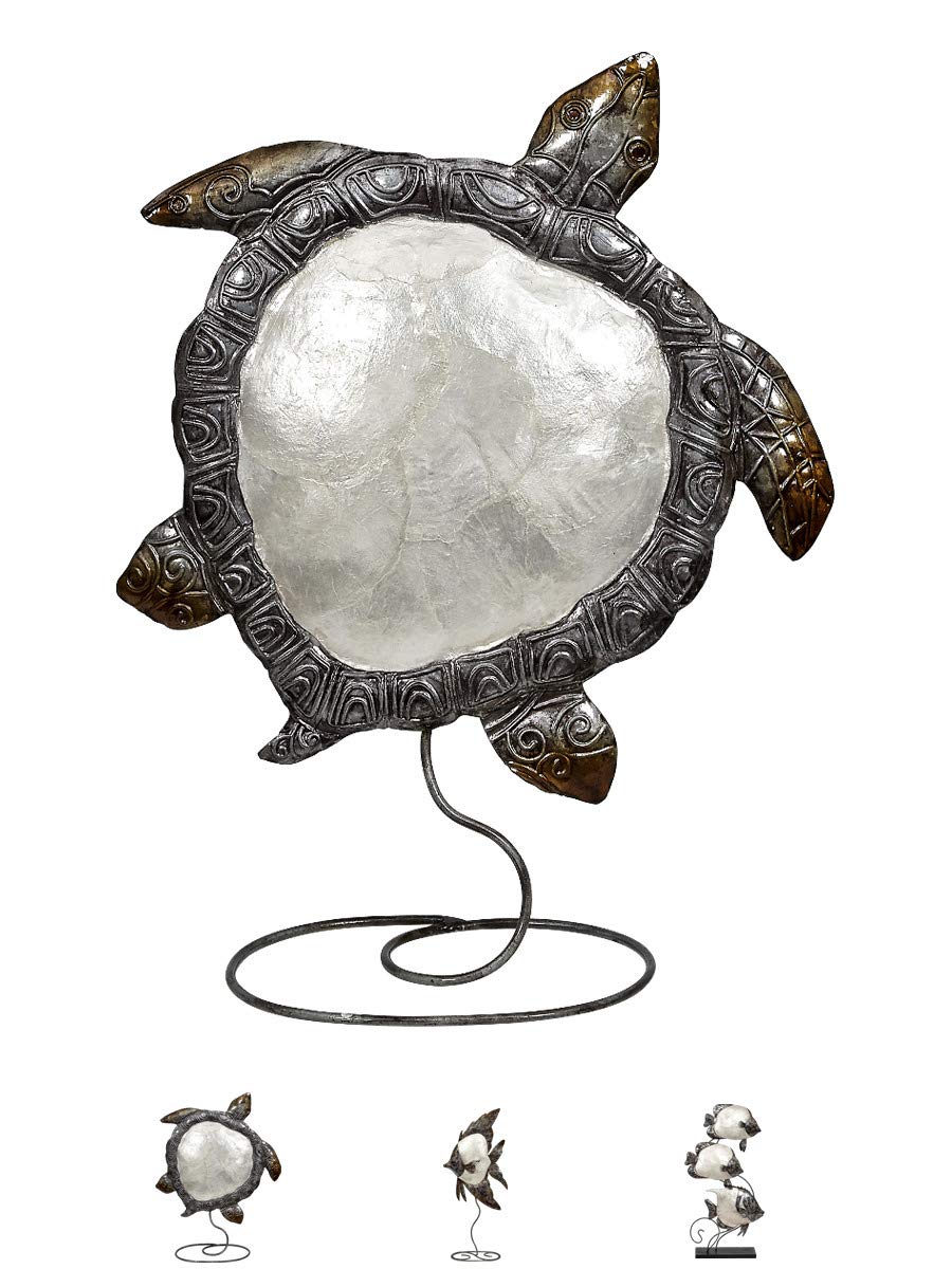 White Elegance Turtle Stand 9x12 - Metal & Capiz Art