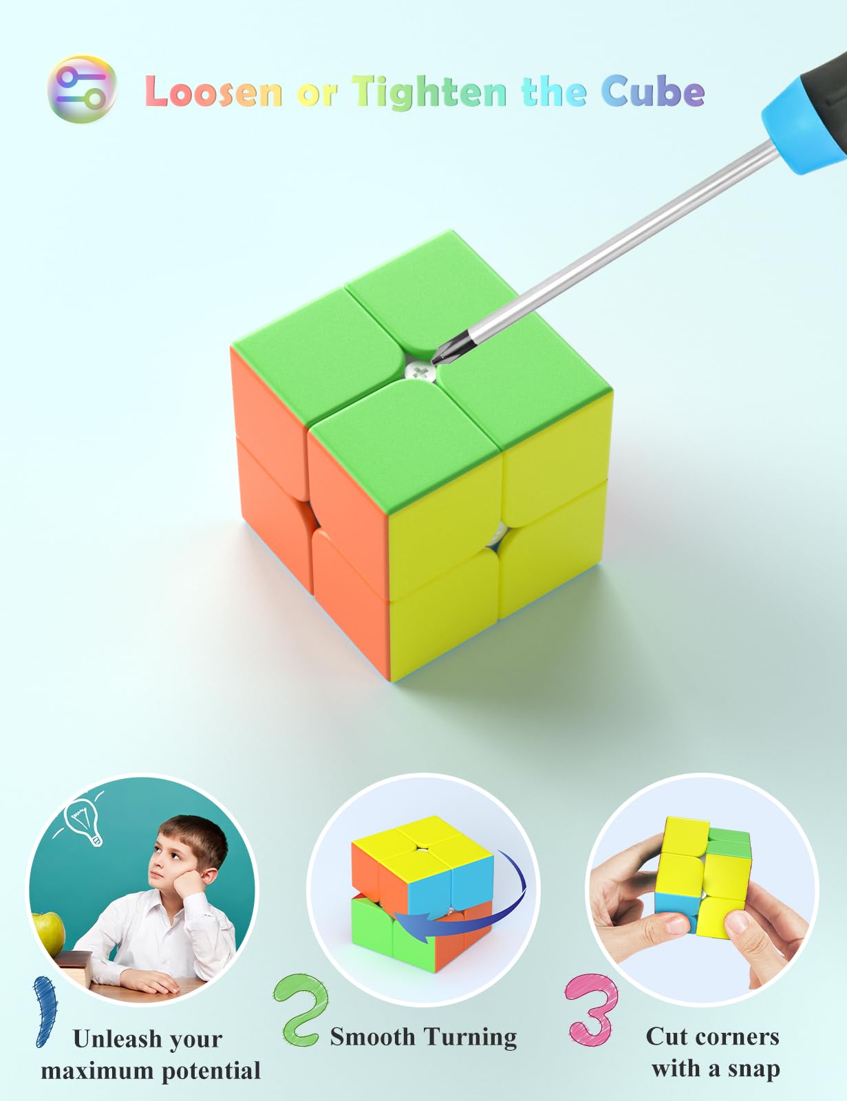 Roxenda 2X2X2 Speed Cube, 2 By 2 Magic Cube Smooth Puzzle Cube 50Mm (Stickerless)