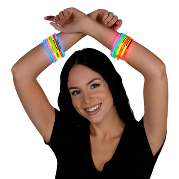 Tube Of 100 Assorted Color Glow Bracelets | Red | Green | Blue | Yellow | Pink| Non-Toxic | Glowing Department