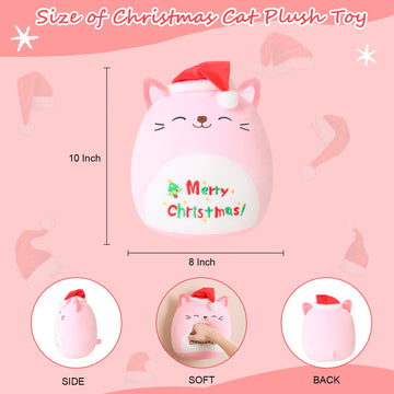 Sqeqe Christmas Cat Stuffed Animal Pink Cat Plush Wearing Christmas Hat Kawaii Christmas Cat Plushies Toys Soft Hone Plushie Decoration Gifts For Boys Girls (Christmas Caticorn, 10 Inch)