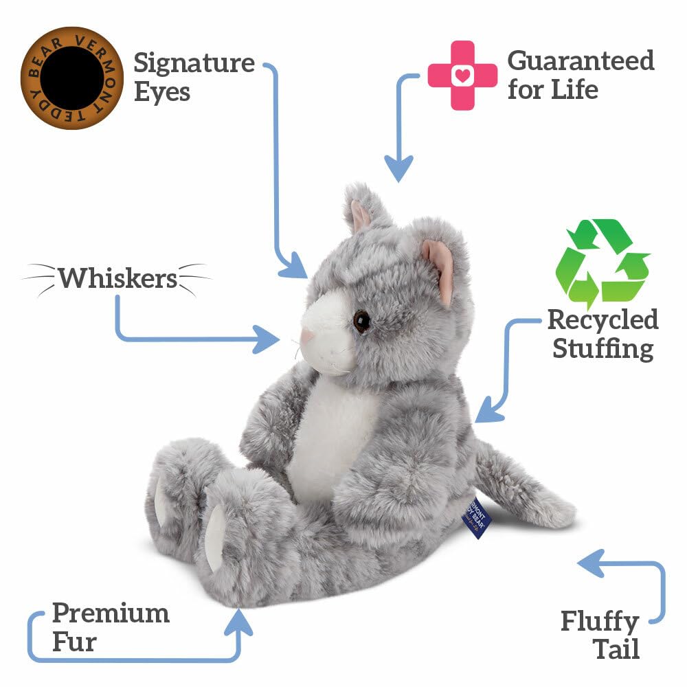 Vermont Teddy Bear Stuffed Kitten - Plush Gray 18" Cat Toy, Model ABFW18006A