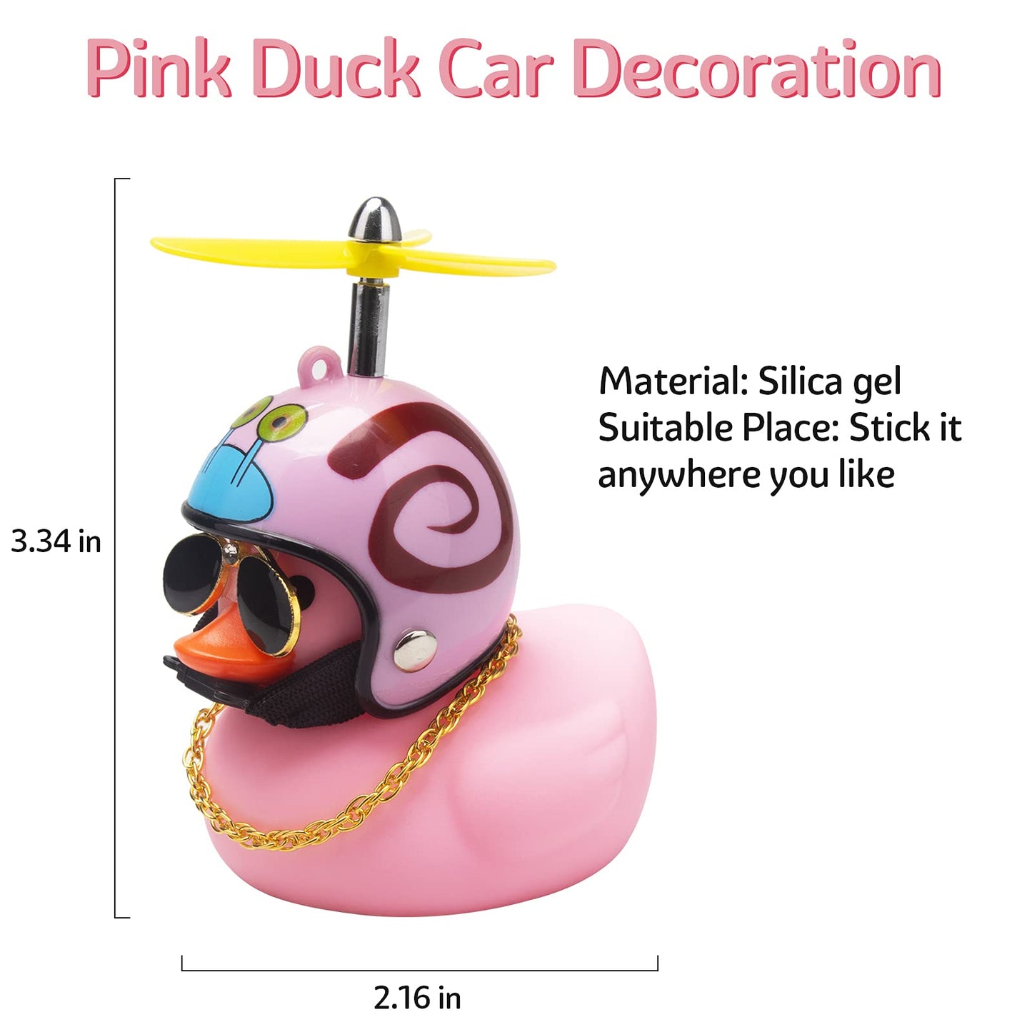 Wonuu Pink Duck Car Dashboard Decorations Rubber Duck Car Ornaments Cool Duck With Propeller Helmet Sunglasses Gold Chain (Snail)