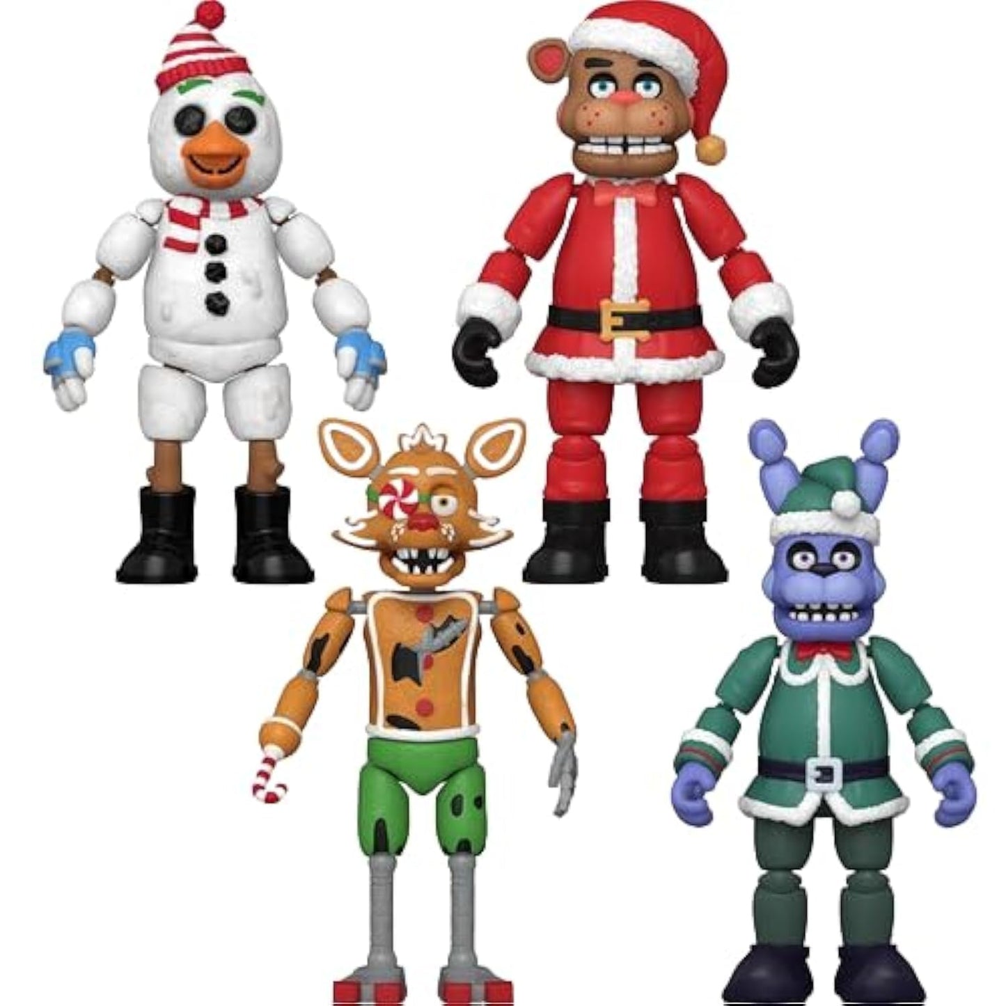 Funko Action Figure: Fnaf Friday Night At Freddy 'S Holiday Bundle Includes Snow Chica, Elf Bonnie, Gingerbread Foxy, Santa Fred