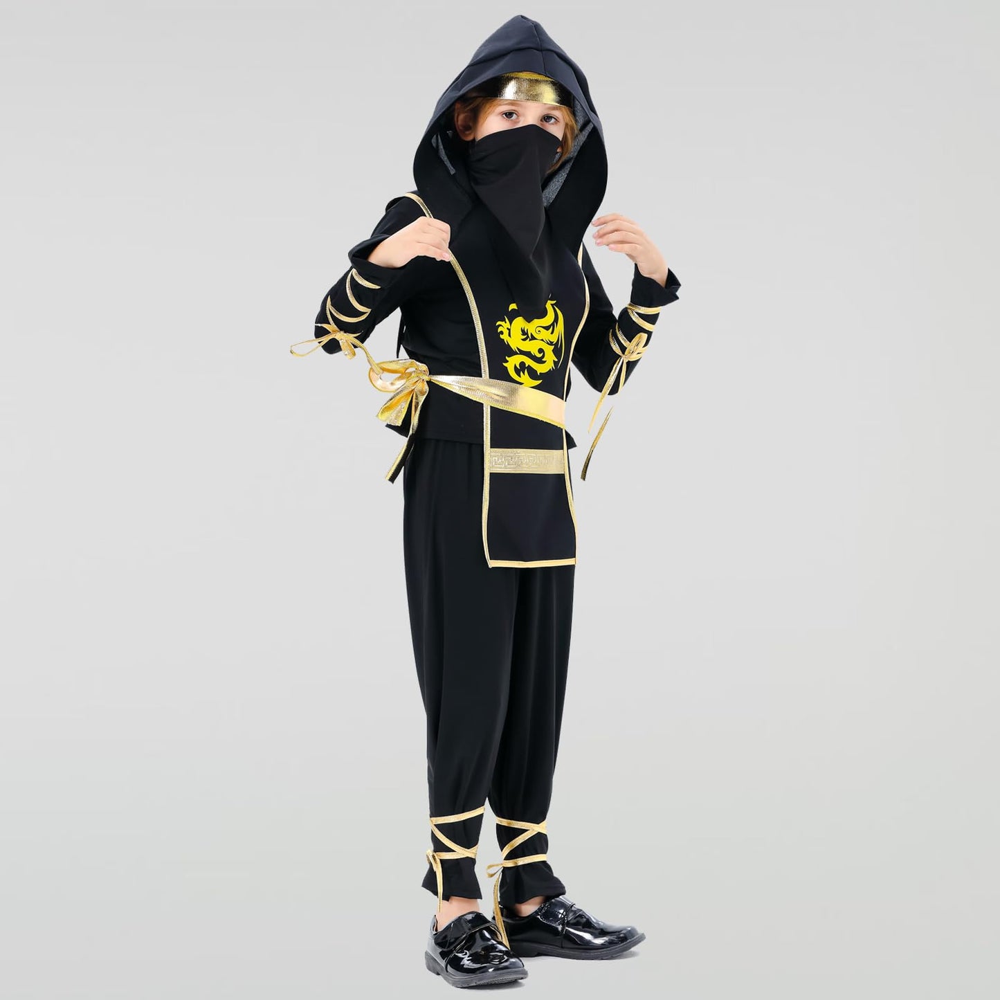 Satkull Golden Ninja Costumes Dragon Ninja Costumes Set For Kids Ninja Role Play Costumes For Boys Girls Halloween Ninja Cosplay Outfit For Halloween Parties(Kids-M-6/7T)