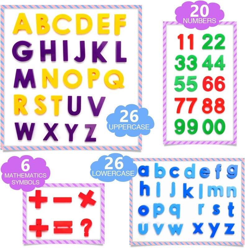 Kiveed Magnetic Letters And Numbers Toy Set: Strong Magnetic 78 Pcs Colorful Alphabet Magnets For Toddlers - Educational Abc 123