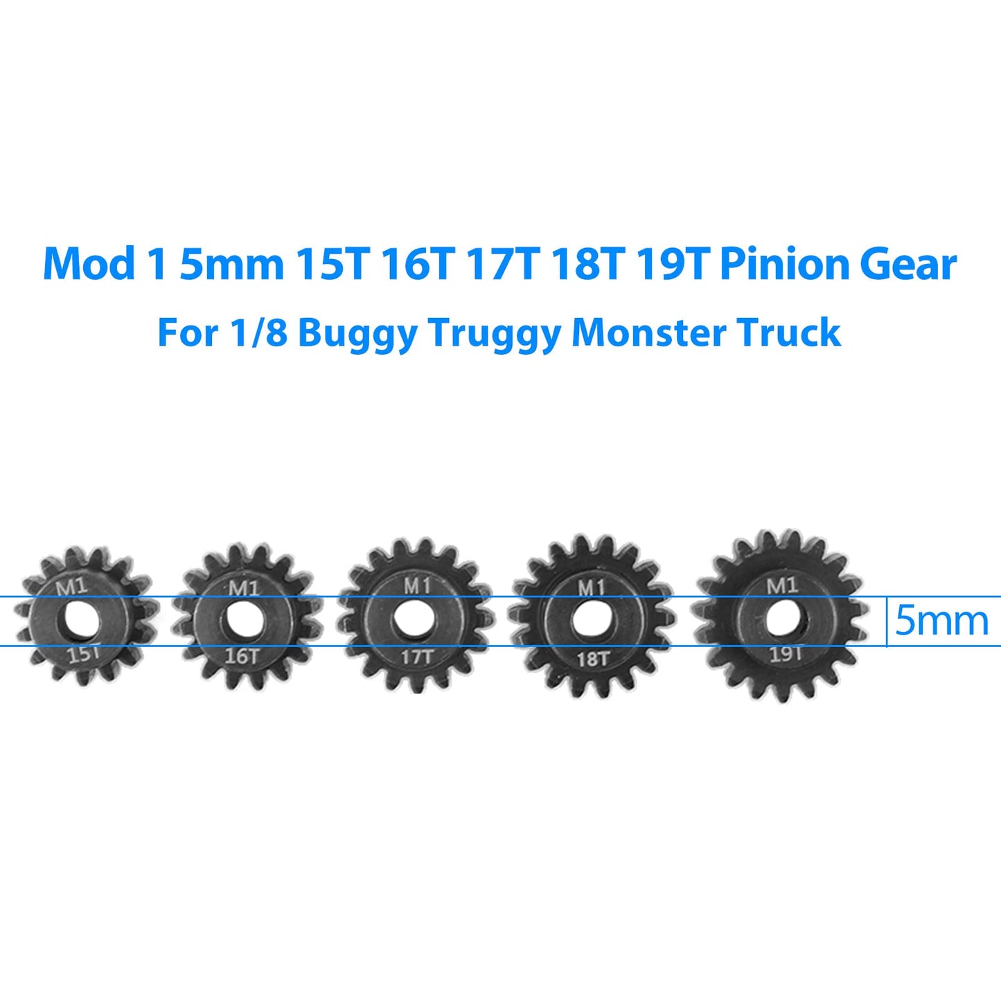 AIMROCK 5-Pack Mod 1 RC Motor Pinion Gears Set: Upgrade Parts for 1/8 RC Car 5mm Shaft Motor (15T 16T 17T 18T 19T)