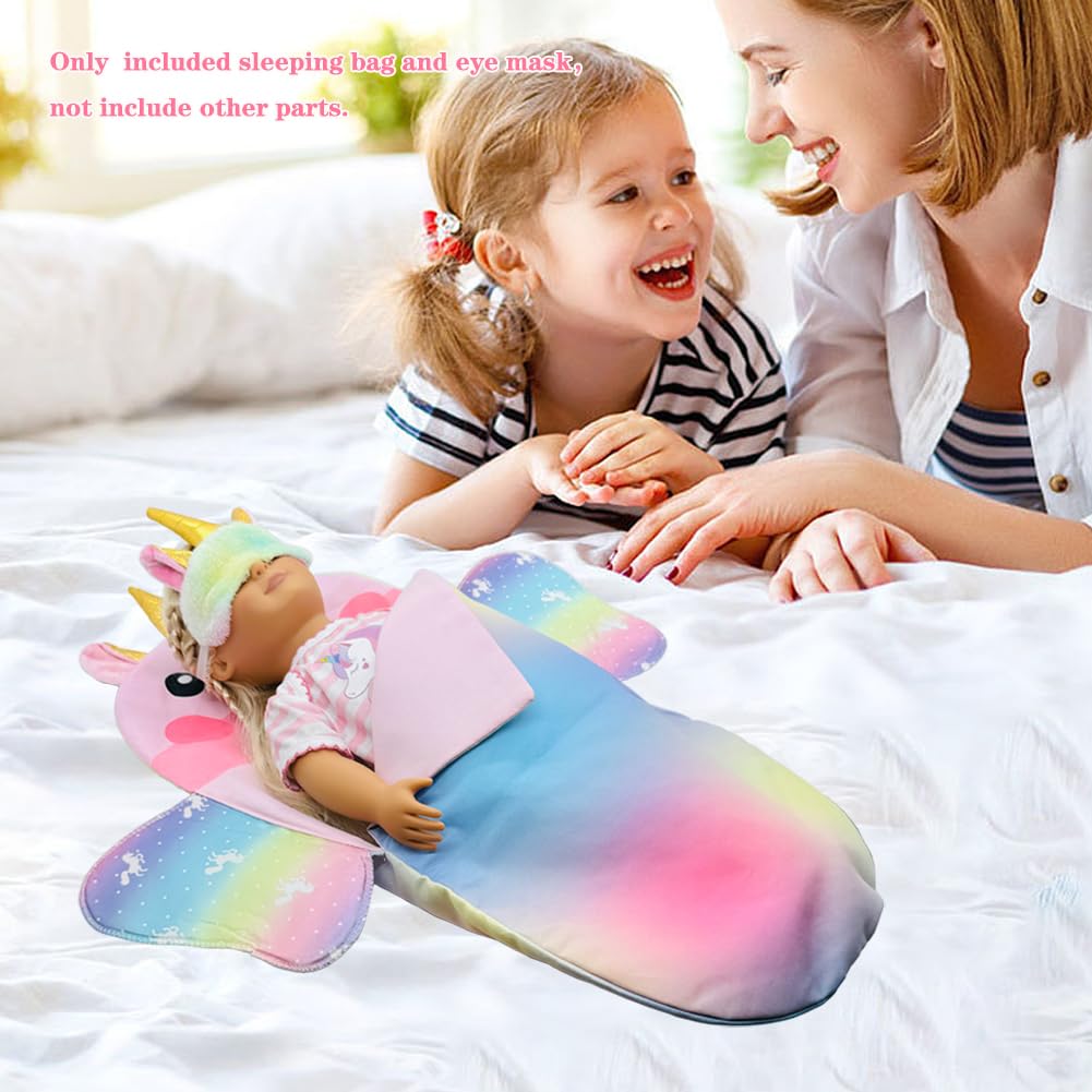 Baby Doll Sleeping Bag Toy Playset Rainbow Unicorn Doll Bedding Slumber Bed Accessories With Eye Mask Doll Unicorn Style Sleepin
