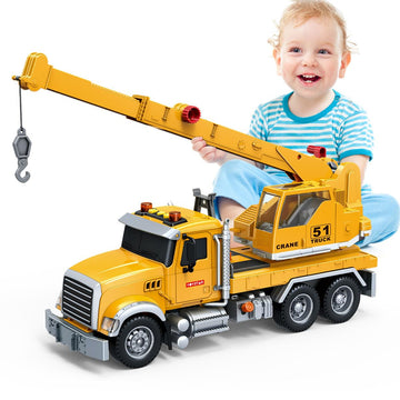 Wenbeier Construction Crane Truck Toys with Long Extendable Boom, 15'' Heavy Truck with Sound and Light for Kids Toddler Childre