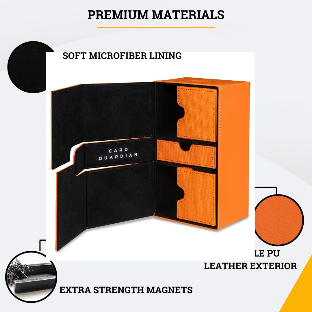 Card Guardian - Premium Double Deck Box (Orange) For 200+ Cards Trading Card Games Tcg Perfect For Magic The Gathering (Mtg), Commander Deck, Yugioh Deck Box, Sports Card Storage Boxes