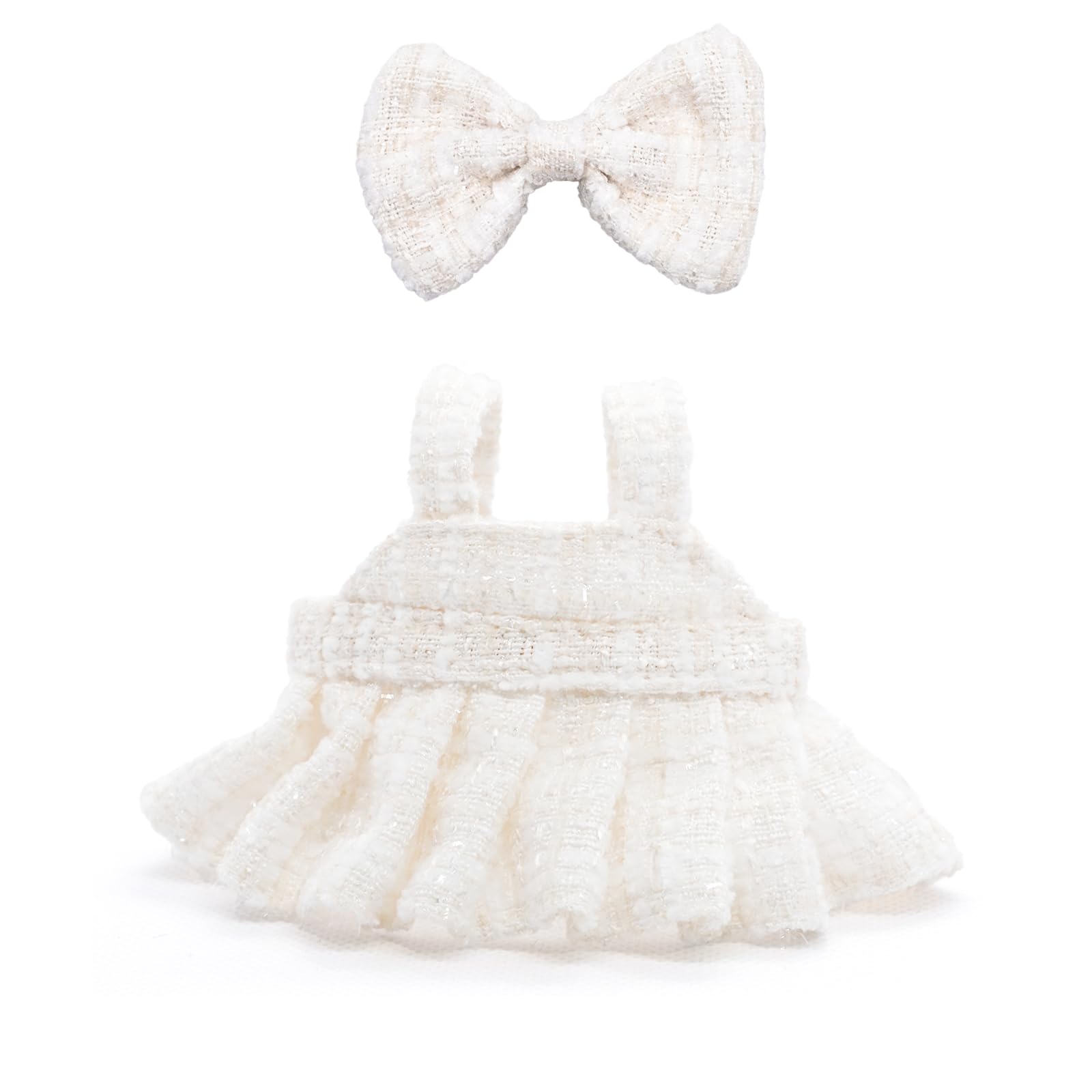 LYBHYQTII Clothes for 17cm Dolls  enhanced Handmade Dolls Accessories with Chic Grid Bow Spaghetti-Strap Dress Set  High-End Fashion Outfit for Play & Display - White (No Doll)