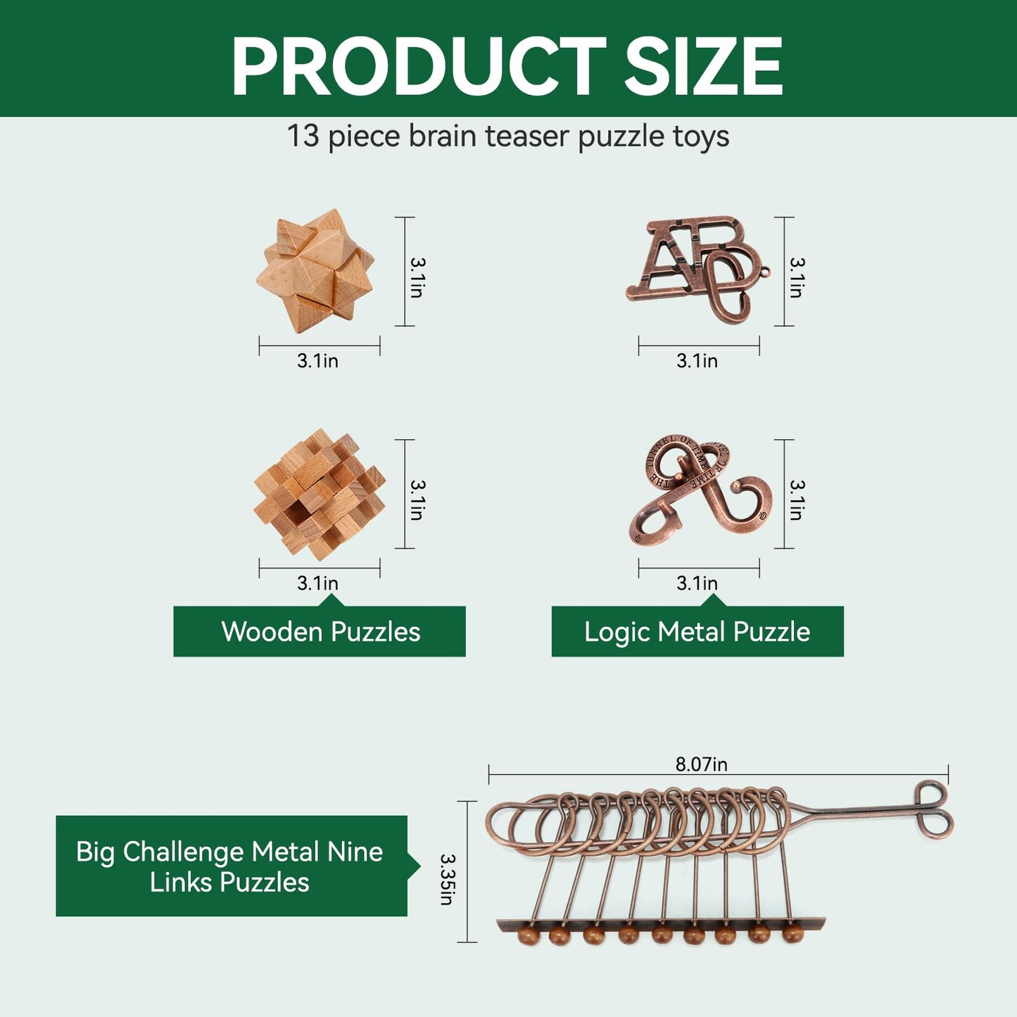 13 Pcs Brain Teaser Puzzles for mature-themeds - Metal Puzzles 3D Puzzle Game Toys for mature-themeds Teens - Wooden Unlock Interlocking Puzzle mature-themed IQ Education Puzzle Toys Smart Toys