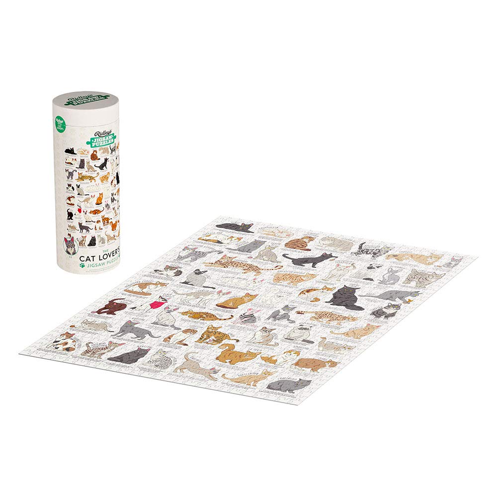 Ridley's 1,000-Piece Cat Lover's Jigsaw Puzzle - Informational Breeds Image, Sturdy Storage Tube, Cream Cardboard