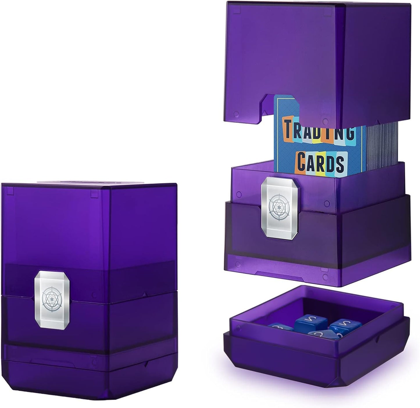 Sooez Deck Card Box for MTG with Dice Storage, 100+ Deck Case Boulder, Perfect Deck Holder for MTG Commander, Purple