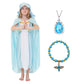 Aroacle Girls Virgin Mary Costume Saint Mary Biblical Outfit Religious Nativity Dress For Kids With Cape And Headpiece (6-7Y)