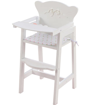 Kidkraft Tiffany Bow Scalloped-Edge Wooden Lil Doll High Chair With Seat Pad - White, Gift For Ages 3+