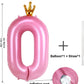 40 Inch Crown Pink Number 0 Balloon, Big Conjoined Baby Pink Foil Mylar Helium Digit 0 Balloon For Girl Birthday Party Decoratio