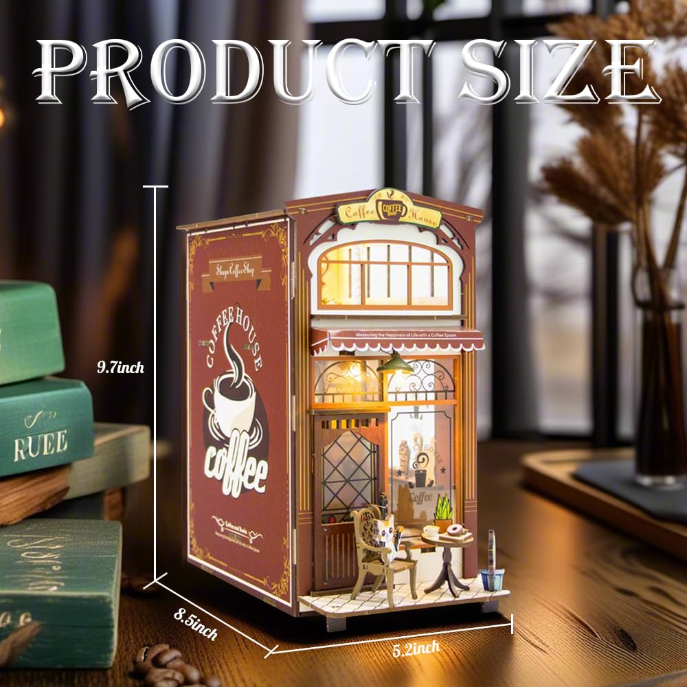 Book Nook Kit,Dollhouses Caf   Miniature Wooden Doll House Kit, With Furniture And Led Light, Accessories Educational Toys, For
