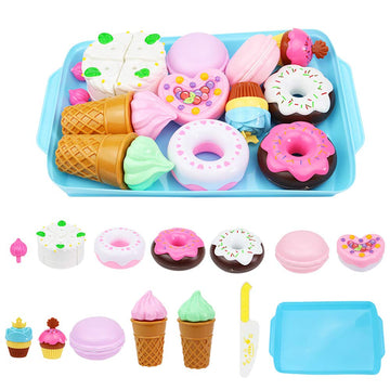 Elitoky 15 PCS Pretend Play Food Set - Play Food for Kids Kitchen - Pretend Cutting Play Desserts Cake Ice Cream and Donuts Food