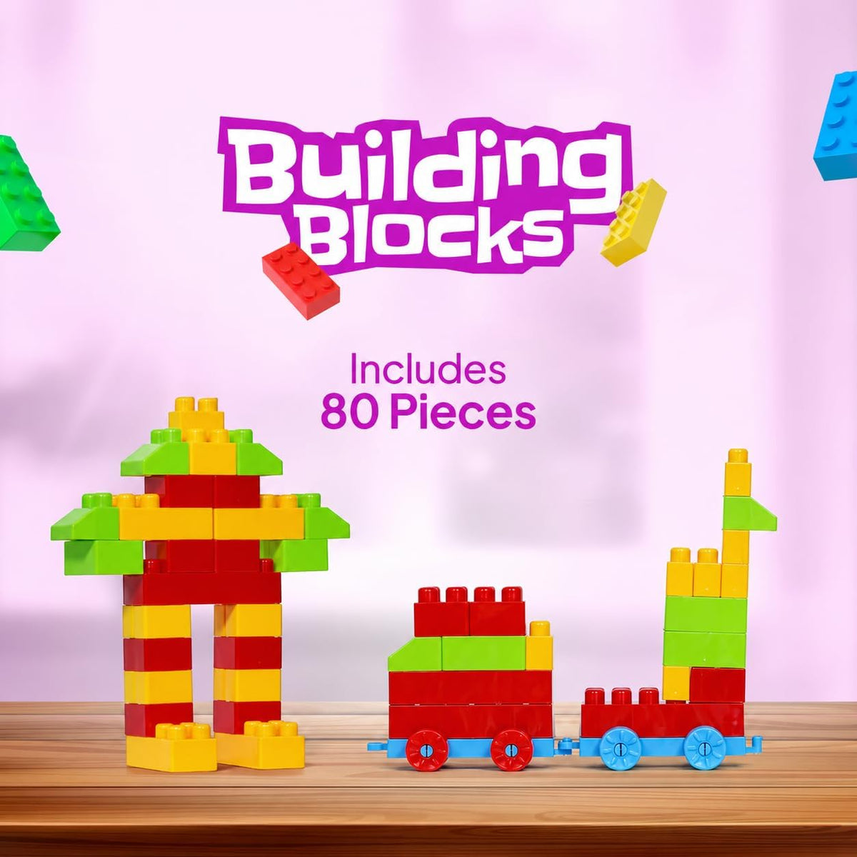 Inotron Building Blocks for Kids, 80 Pieces Jumbo XL Construction Blocks Set, STEM Educational Learning Toy, Multicolor Creative