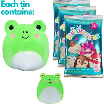 Squishmallows Official Kellytoy Collectors Tin Set With Micromallow Exclusive Pin And Trading Cads Choose Your Favorite Or Collect Them All (Wendy The Frog)