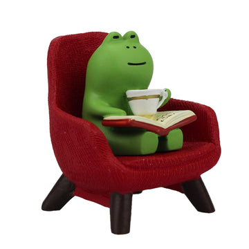Refintural Miniature Frog Figurines - Funny Frog Sculpture For Shelf, Desk Decoration - Frog Desk Accessories - Perfect Cute Frog Gift For Frog Lovers (Red Sofa)