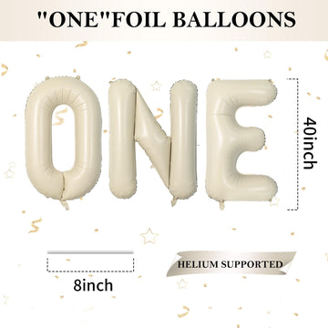 Biapian 40 Inch One Letter Balloons, Big Cream One Foil Balloons, 3 Pcs Giant Foil Large Aluminum Balloon Helium For Anniversary