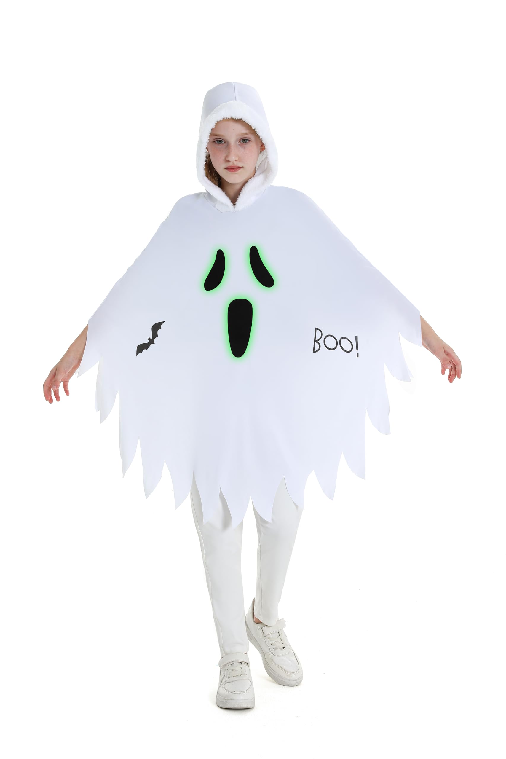 Clothand Ghost Costume Kids Scary Ghost Costume White Ghost Boo Toddler Ghost Halloween Costume Glow In Dark Cloak Hooded Poncho