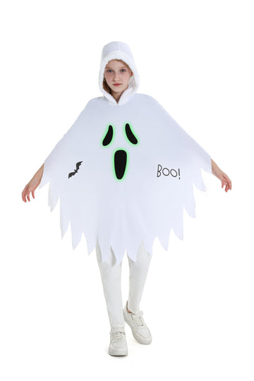 Clothand Ghost Costume Kids Scary Ghost Costume White Ghost Boo Toddler Ghost Halloween Costume Glow In Dark Cloak Hooded Poncho