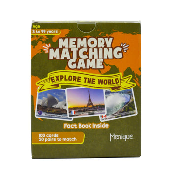 Menique Explore The World Memory Matching Game - 100 Cards (50 Pairs) With Famous Landmarks From 50 Countries - Includes Flag, C