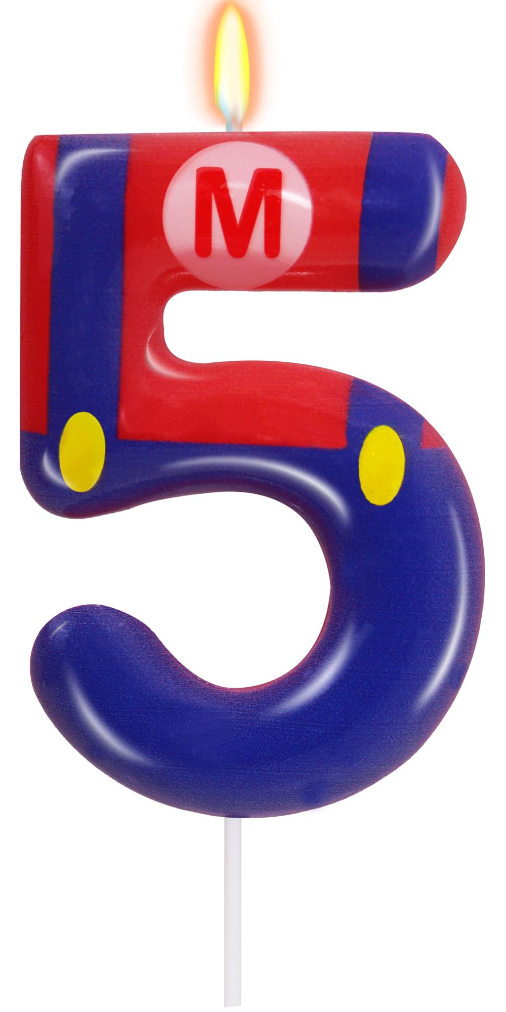Blue Red 5th Birthday Candle for Boys Girls - Birthday Party Cake Decorations, Number 5 Cake Topper, Cartoon Game Themed Party D