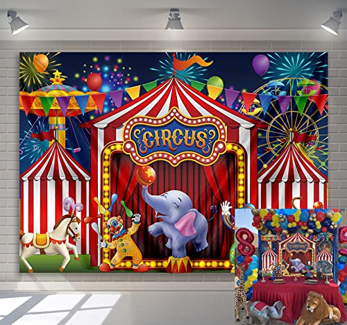 GYA Red Circus Backdrop Amusement Park Tents Stratus Playground Carnival Carousel Kids Boy Girl 1st First one Birthday Party Bac