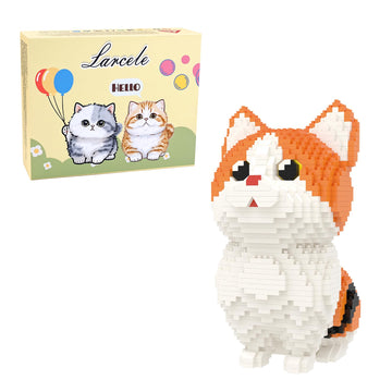 Larcele Micro Building Blocks Set, Diy Mini Building Toy Bricks For Age Over 12 Years, 1296 Pieces Kljm-05 (Munchkin Cat-Orange)