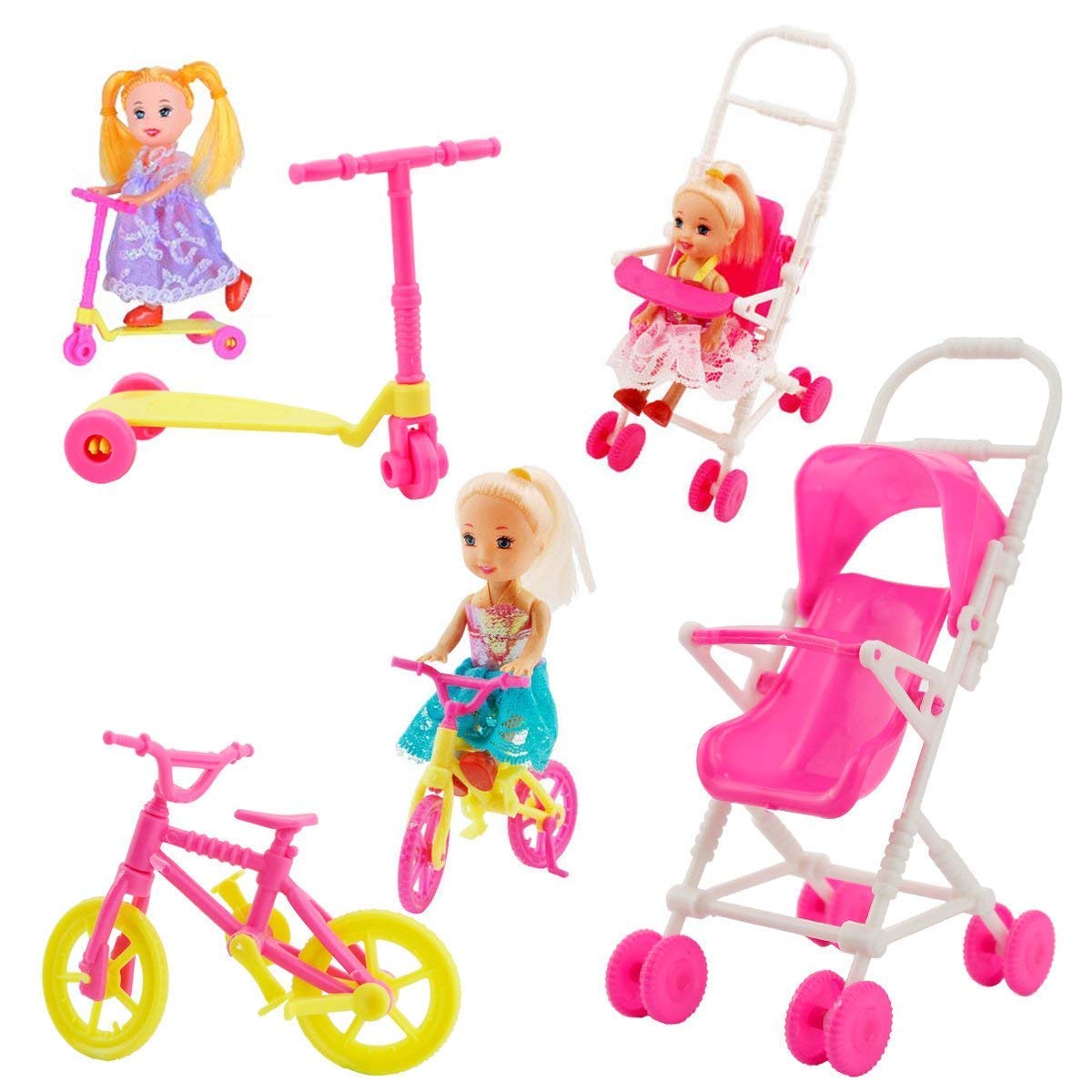Janyun Total 114Pcs -16 Pack Doll Clothes Party Gown Outfits Set For Doll+ 98Pcs Girl Dolls Dresses Accessories Shoes Bags Necklace Mirror Hanger Tableware (Playing Style)
