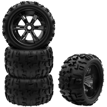 GLOBACT 1/8 1/10 17mm Hex RC Wheels and Tires RC Monster Truck Buggy PreGlued RC Tires and Rims with Foam Inserts for 1/10 TRX E