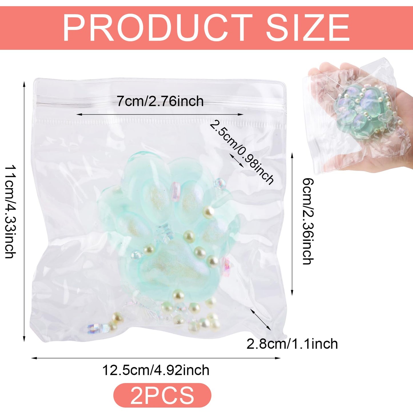 2pcs Cat Paw Squeeze Toy  Glitter Soft Cat Paw Squishy Kawaii Jelly Kitty Relaxing Animals Stress Relieving Fidget Toys for Kids Teenagers mature-themeds (Green)