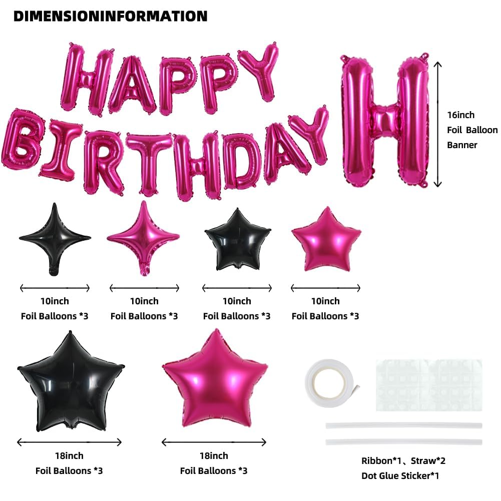 TONIFUL 35PCS Hot Pink Birthday Balloon Set, 16 Inch Star Balloons for Kids & Adults Party Decorations