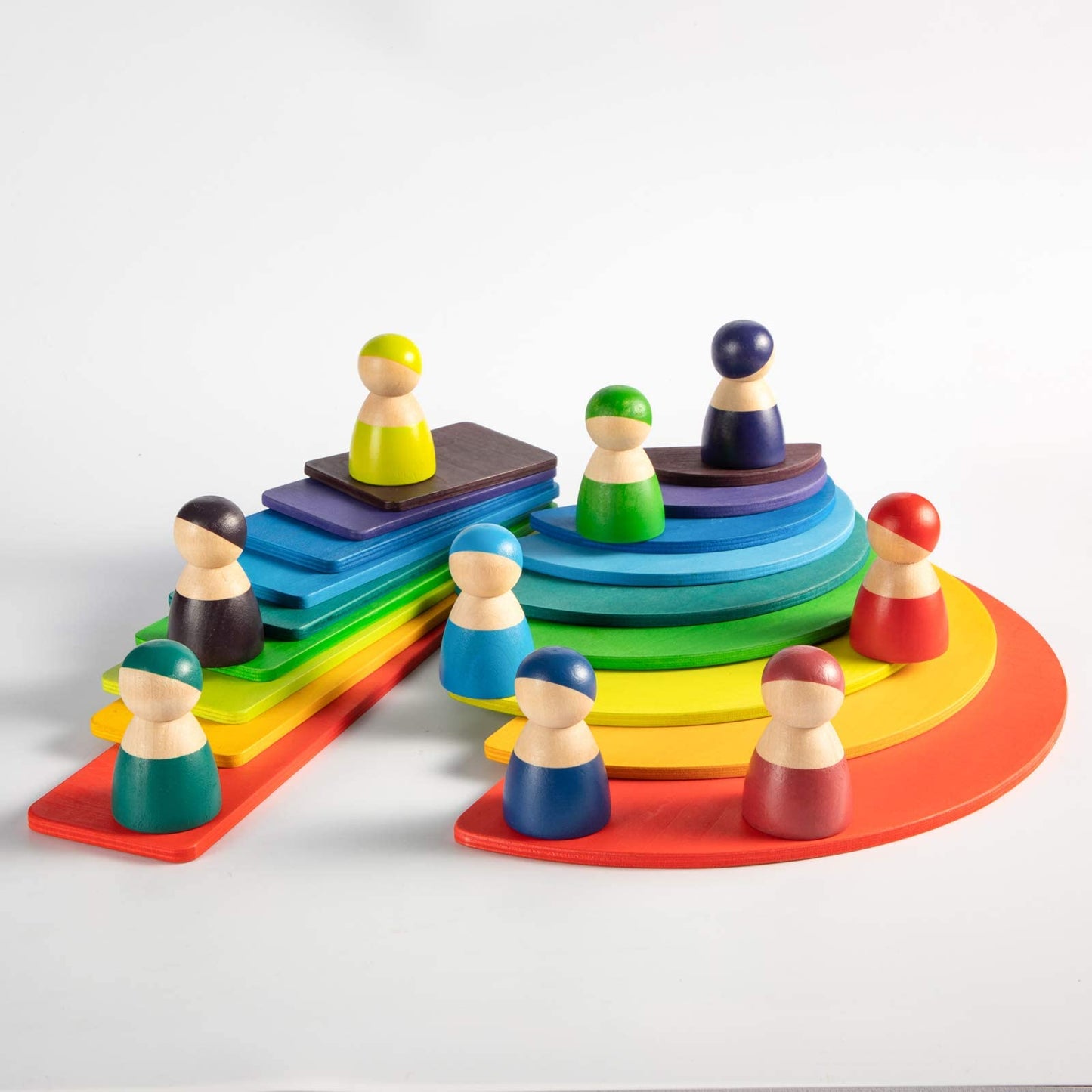 MERRYHEART Wooden Semicircle Stacker Toys, 11 Pcs Semicircle Rainbow Stacking Puzzle, Building Blocks Board Set for Kids, Learni