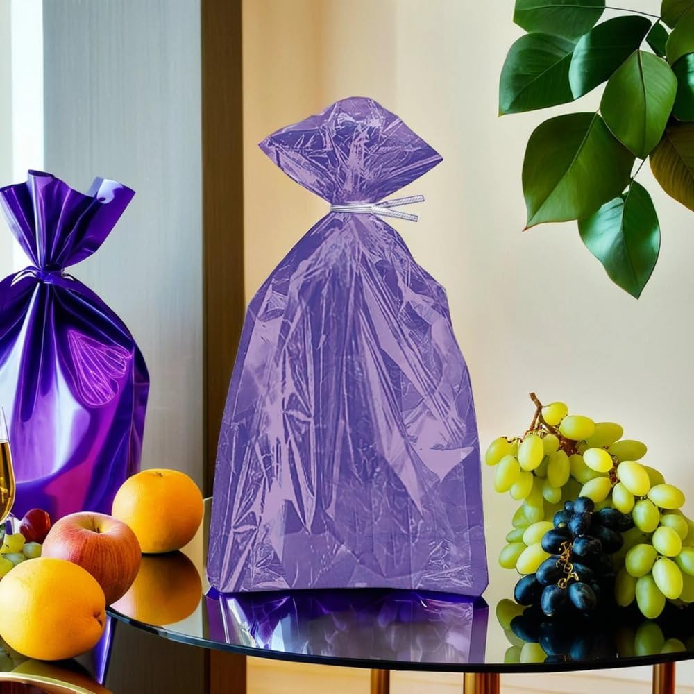 Purple Large Cellophane Bags (27cm x 12cm) 30 Count - Vibrant and Durable Packaging for Gifts and Treats