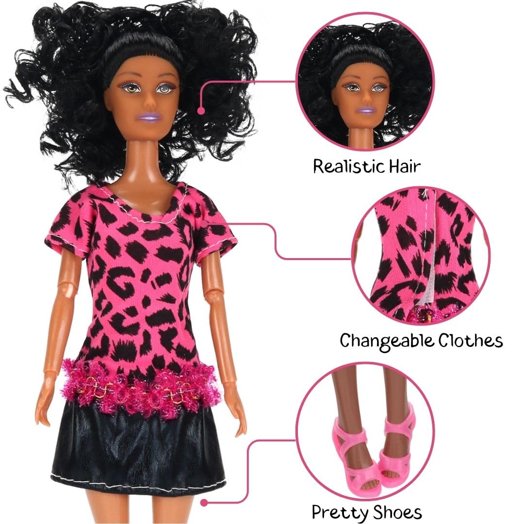 12 Piece African American Black Toy Doll Playset  11.8 enhanced Fashion Diversity Dolls  Variety Pack for Kids  Girls' Party Favors