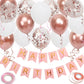 Happy Birthday Banner, Rose Gold Birthday Decoration, 16 Pcs 12 Inch Happy Birthday Balloons With 2 Ribbons For Girl And Women B