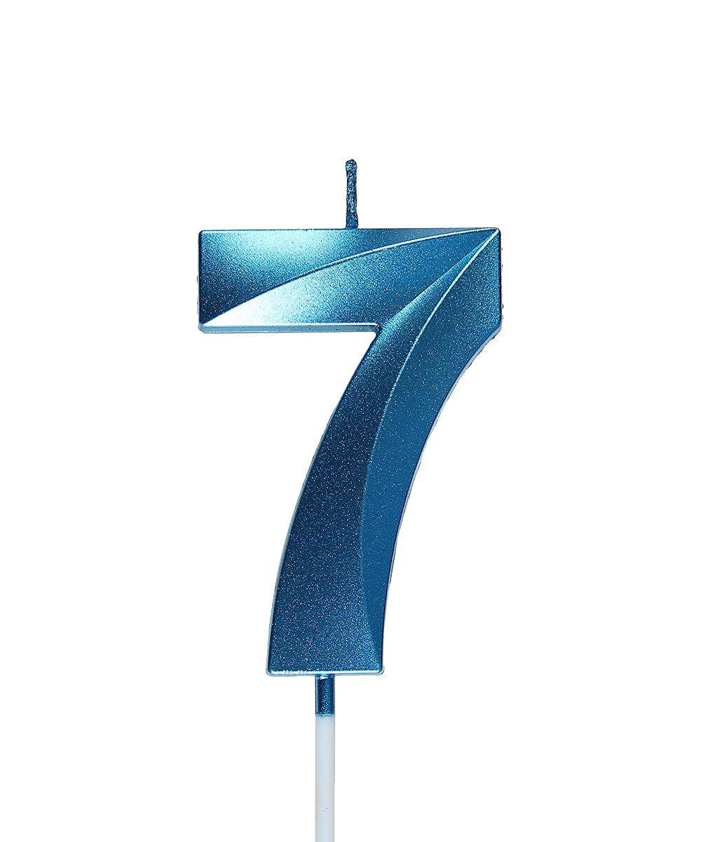 2.76 inch Blue 7 Birthday Candles,3D Number 7th Cake Topper for Birthday Decorations Number 17 27 71 72 73 74 75 76 77 78 79