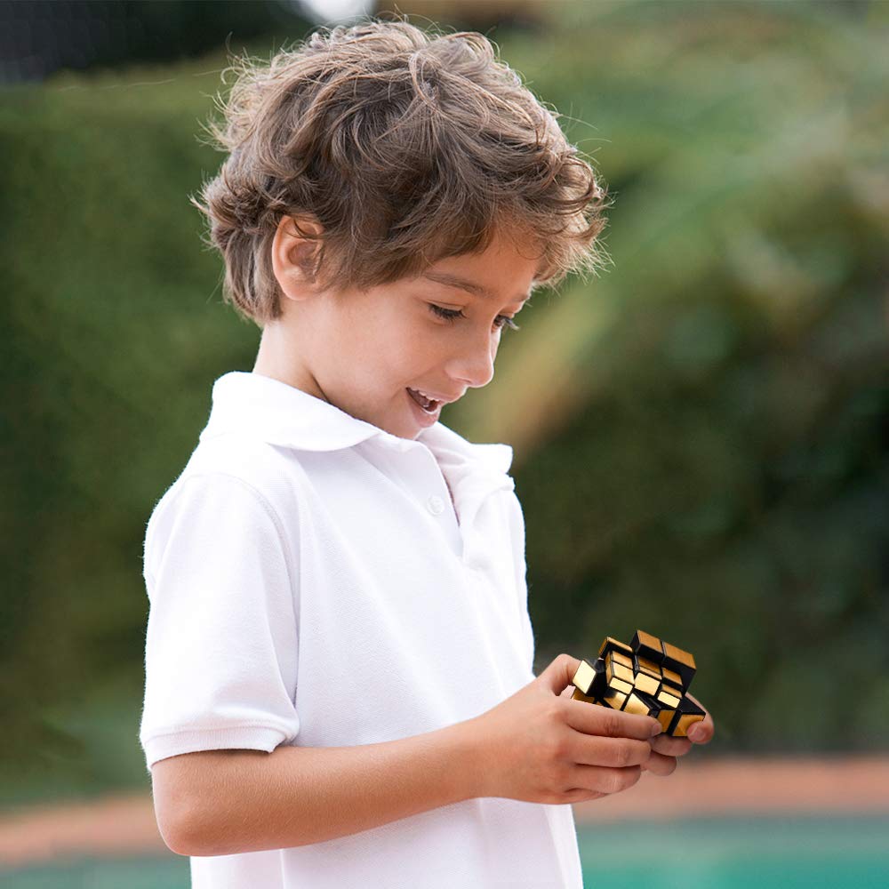 D-FantiX Mirror Cube 3x3 Speed Cube - Gold ABS Puzzle Toy for Kids & Adults, Model AM-TG017