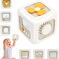 Baby Activity Cube, MultiSided Sensory Learning Toy With Spinner, Switches, And Dials, White And Yellow