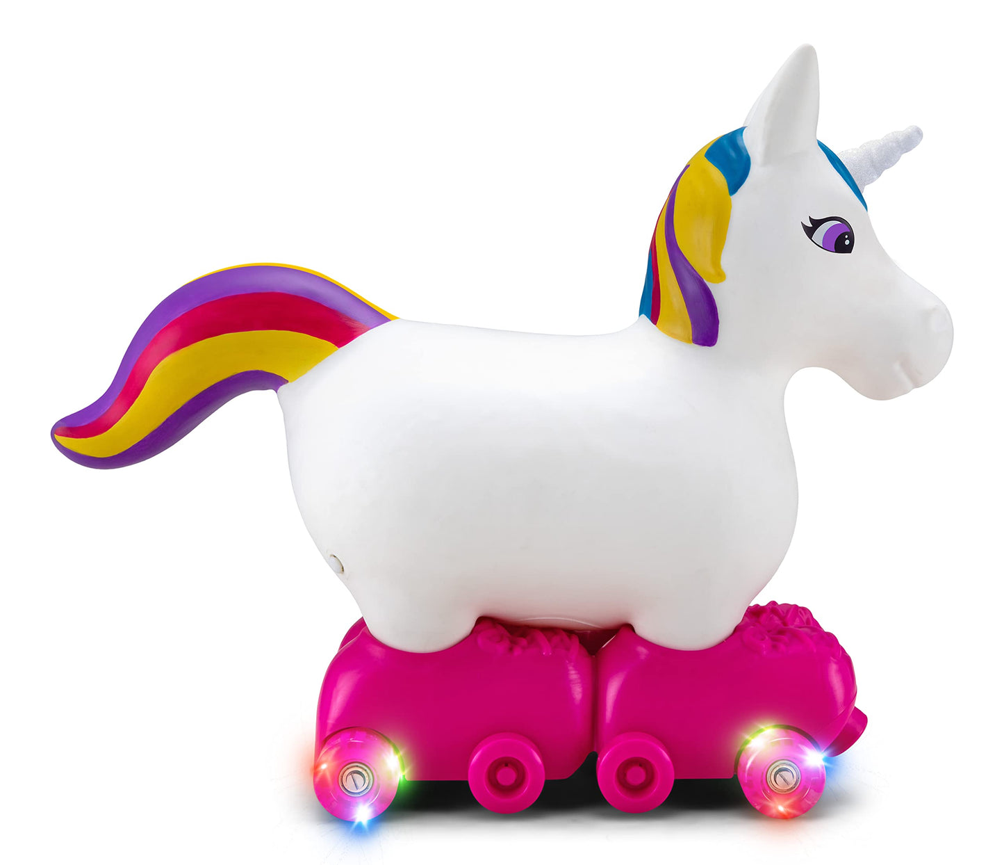 Kid Trax Silly Skaters Unicorn Toddler Foot To Floor Ride On Toy, Kids 1-3 Years Old, Soft And Inflatable, Single Rider, Light Up Led Rollerskates, White (Kt1590)